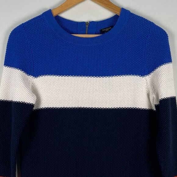 Talbots Color Block 100% Cotton Knit Sweater 3/4 Sleeve Size Small Petite NEW - Picture 2 of 14